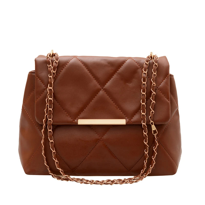 Ladies' fashionable diamond grid embroidered thread embossed flip shoulder bag, trendy and versatile new commuter square bag