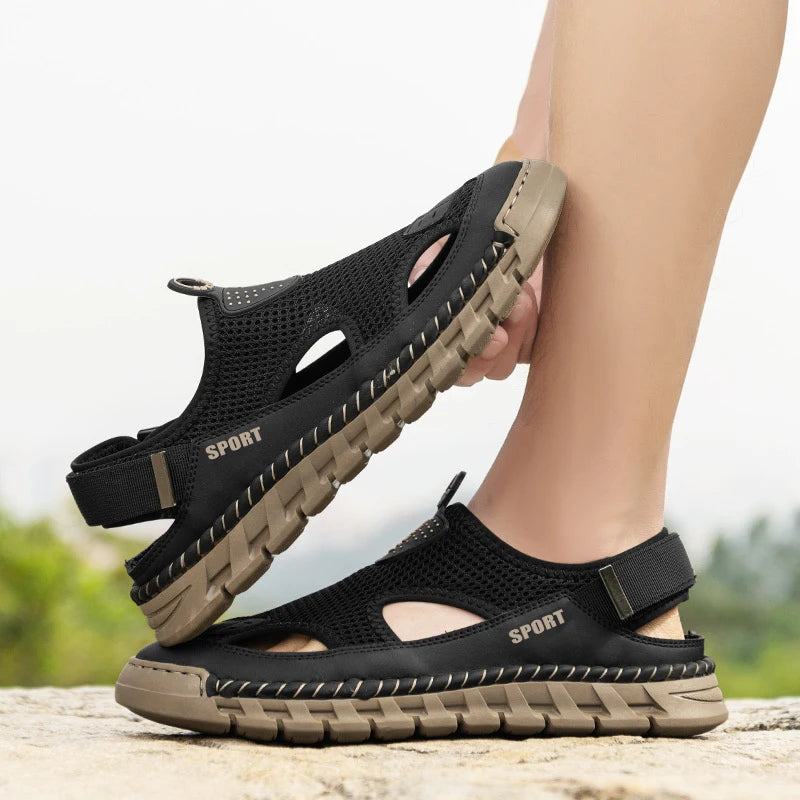 Summer Sandals Shoes Men Outdoor Breathable Lightweight Low-top Shoes Men Anti-slip Flat Water-resistant Hiking Casual Shoes Men