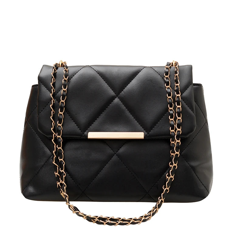 Ladies' fashionable diamond grid embroidered thread embossed flip shoulder bag, trendy and versatile new commuter square bag