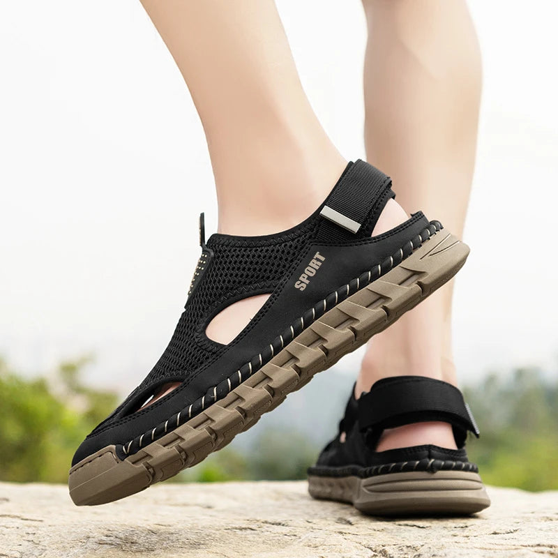 Summer Sandals Shoes Men Outdoor Breathable Lightweight Low-top Shoes Men Anti-slip Flat Water-resistant Hiking Casual Shoes Men