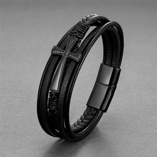 New Wholesale Luxury Chakra Bracelet Men Bracelet Fashion Charm Cross Stainless Steel Bracelet Jewelry Best Gifts for Christmas